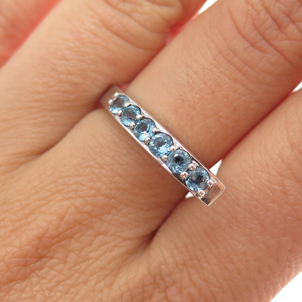 CHAPAL ZENRAY Sterling Silver Vintage Real Blue Topaz Modernist Ring Size 7.25